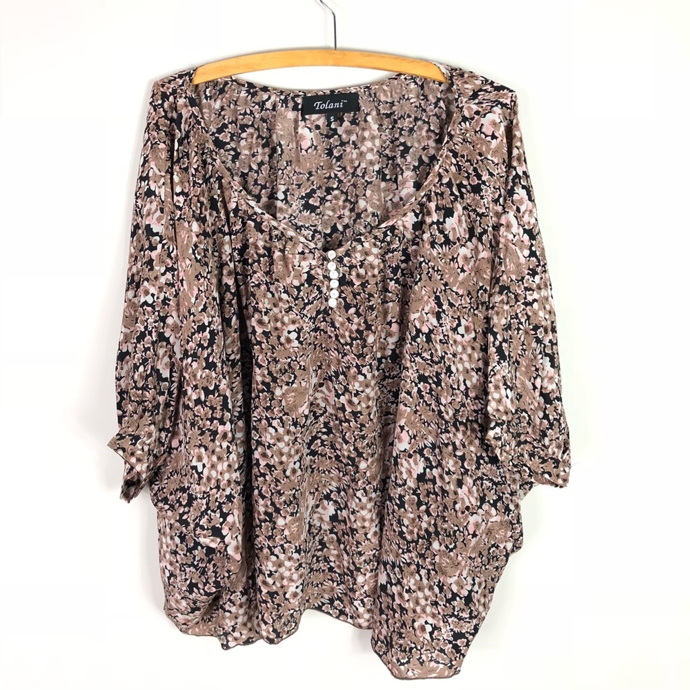 Tolani 100% Silk Blouse Floral Flowy Loose Top S